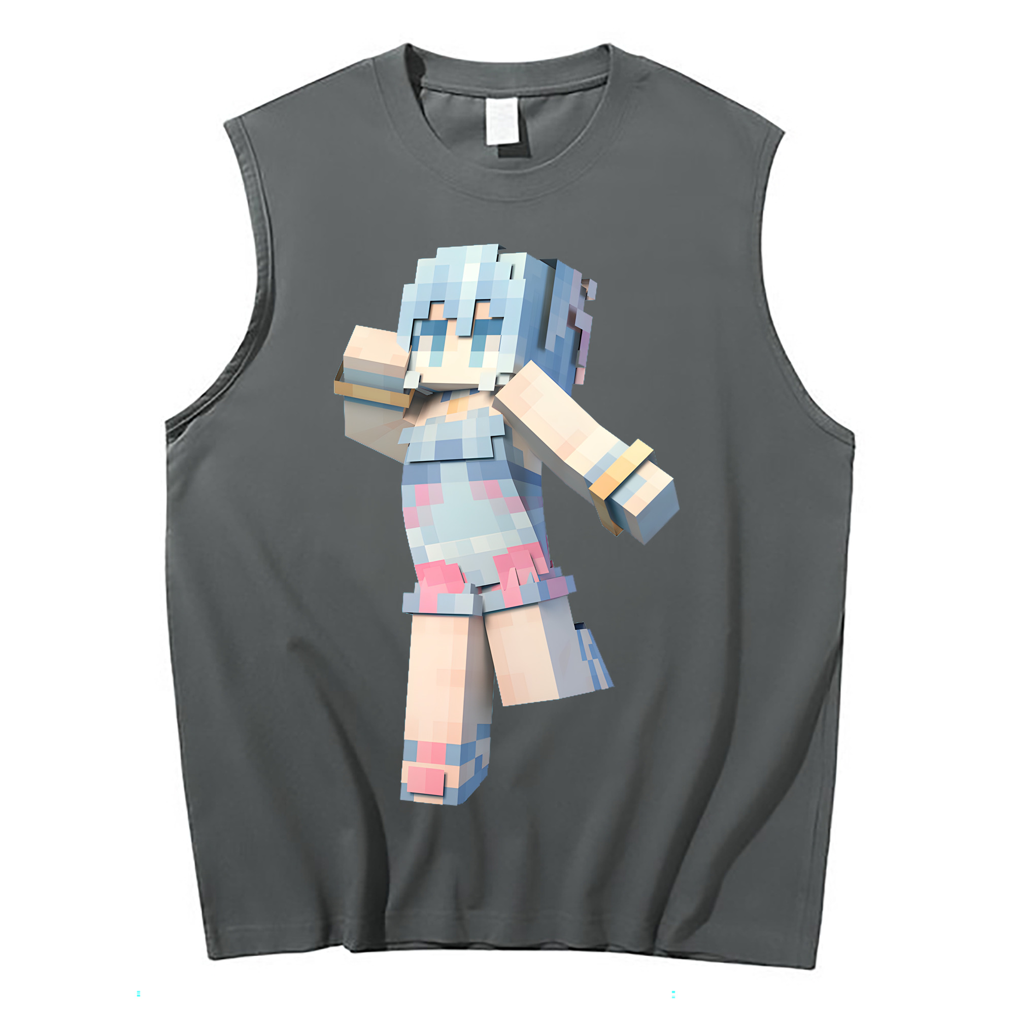 （画像用） マインクラフト ブロックの世界 Minecraft MC Block world コットン100％タンクトップ（フロントプリント）